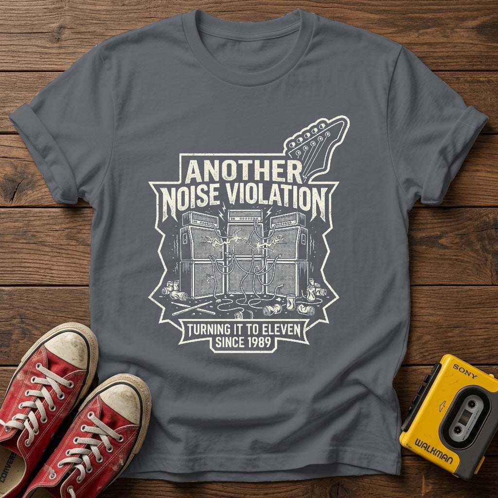 Another Noise Violation T-Shirt — Charcoal wood flat-lay