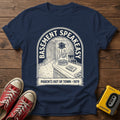 Basement Speakeasy Vintage T-Shirt — Navy wood flat-lay
