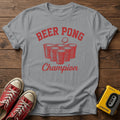 Beer Pong Champion T-Shirt — Sport Grey wood flat-lay