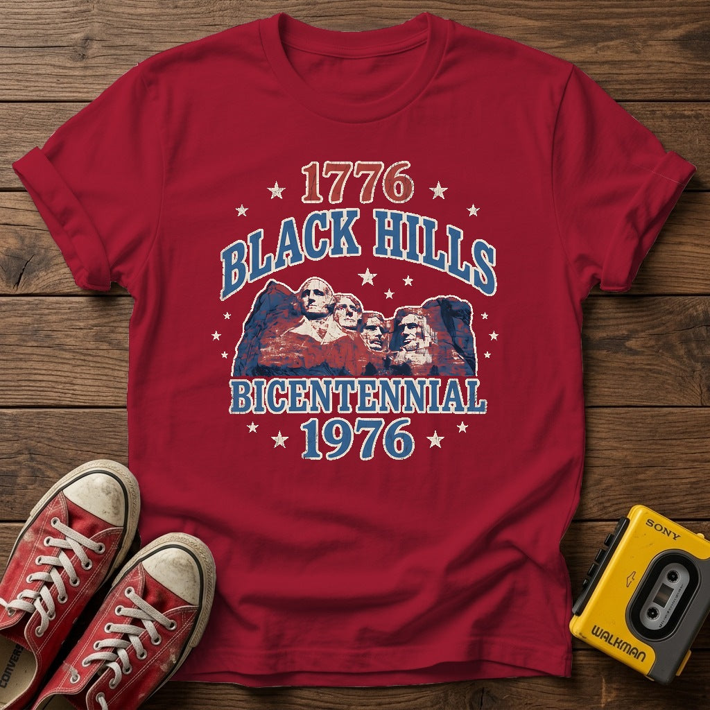 Black Hills Bicentennial T-Shirt — Antique Cherry Red wood flat-lay