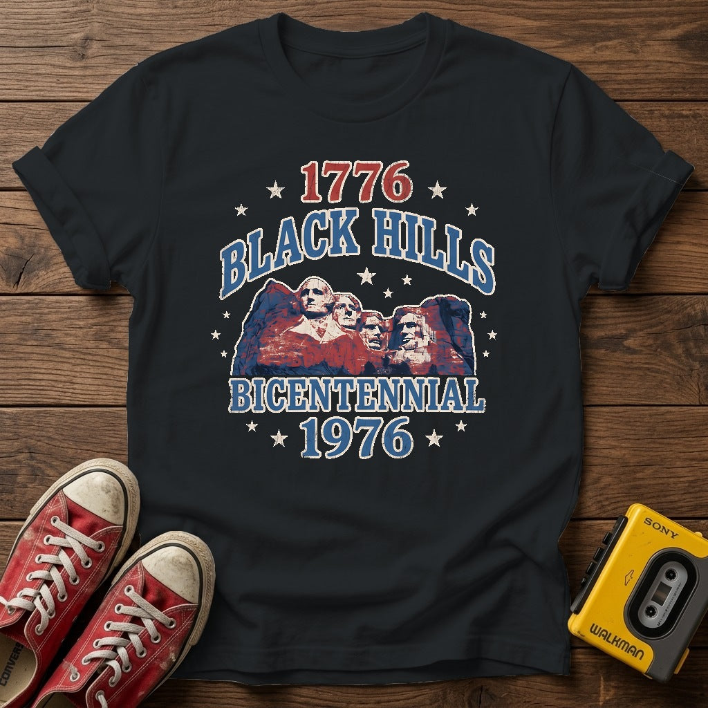 Black Hills Bicentennial T-Shirt — Black wood flat-lay