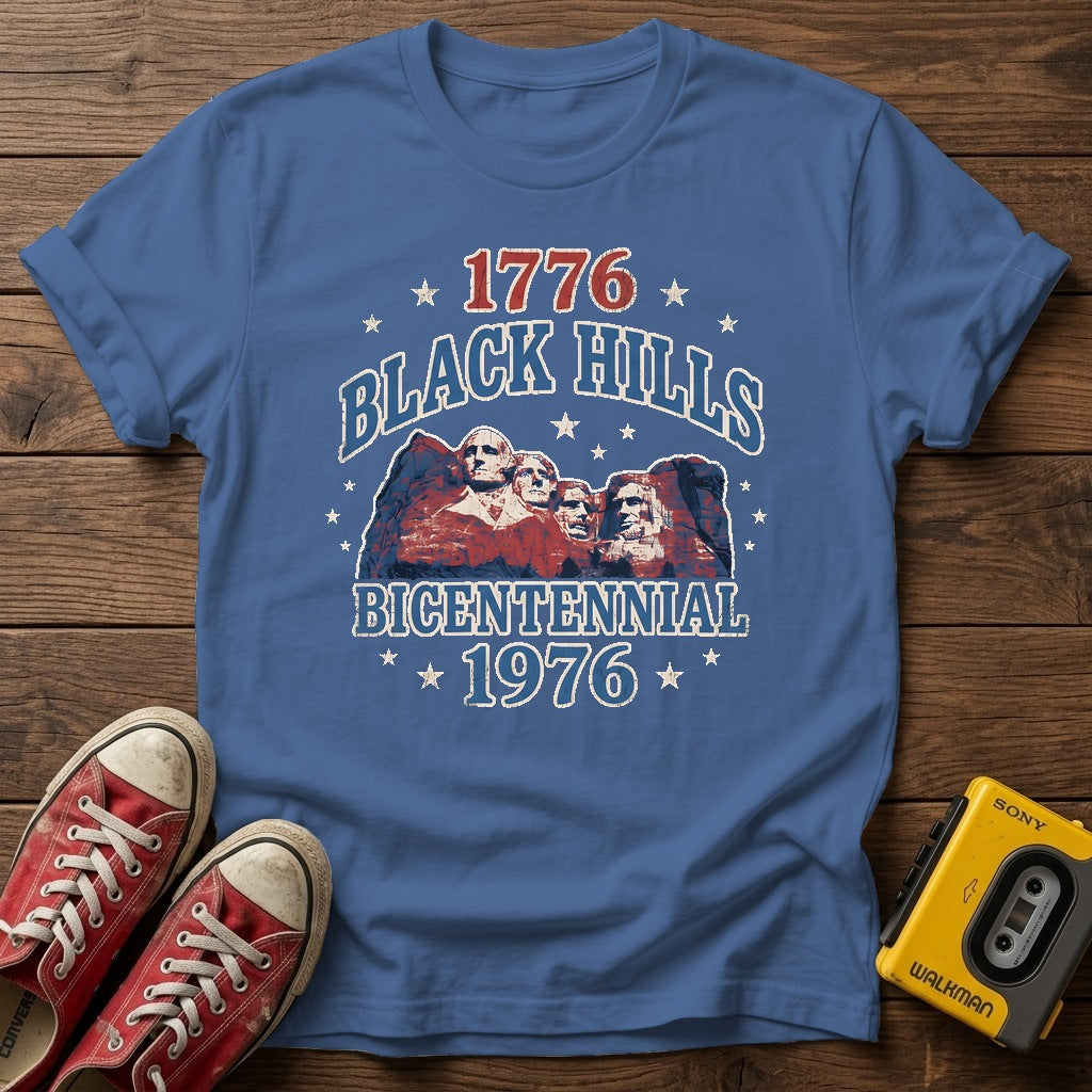 Black Hills Bicentennial T-Shirt — Heather Indigo wood flat-lay
