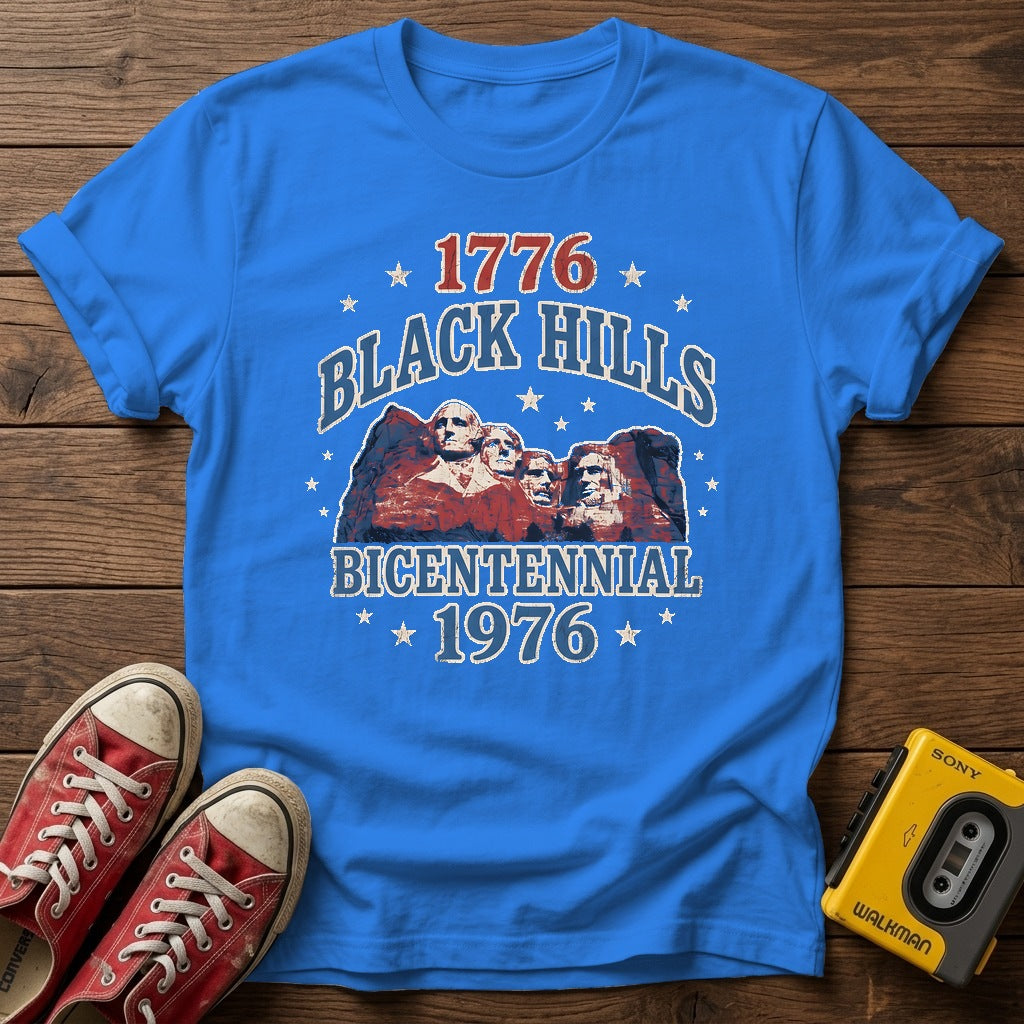 Black Hills Bicentennial T-Shirt — Heather Royal wood flat-lay
