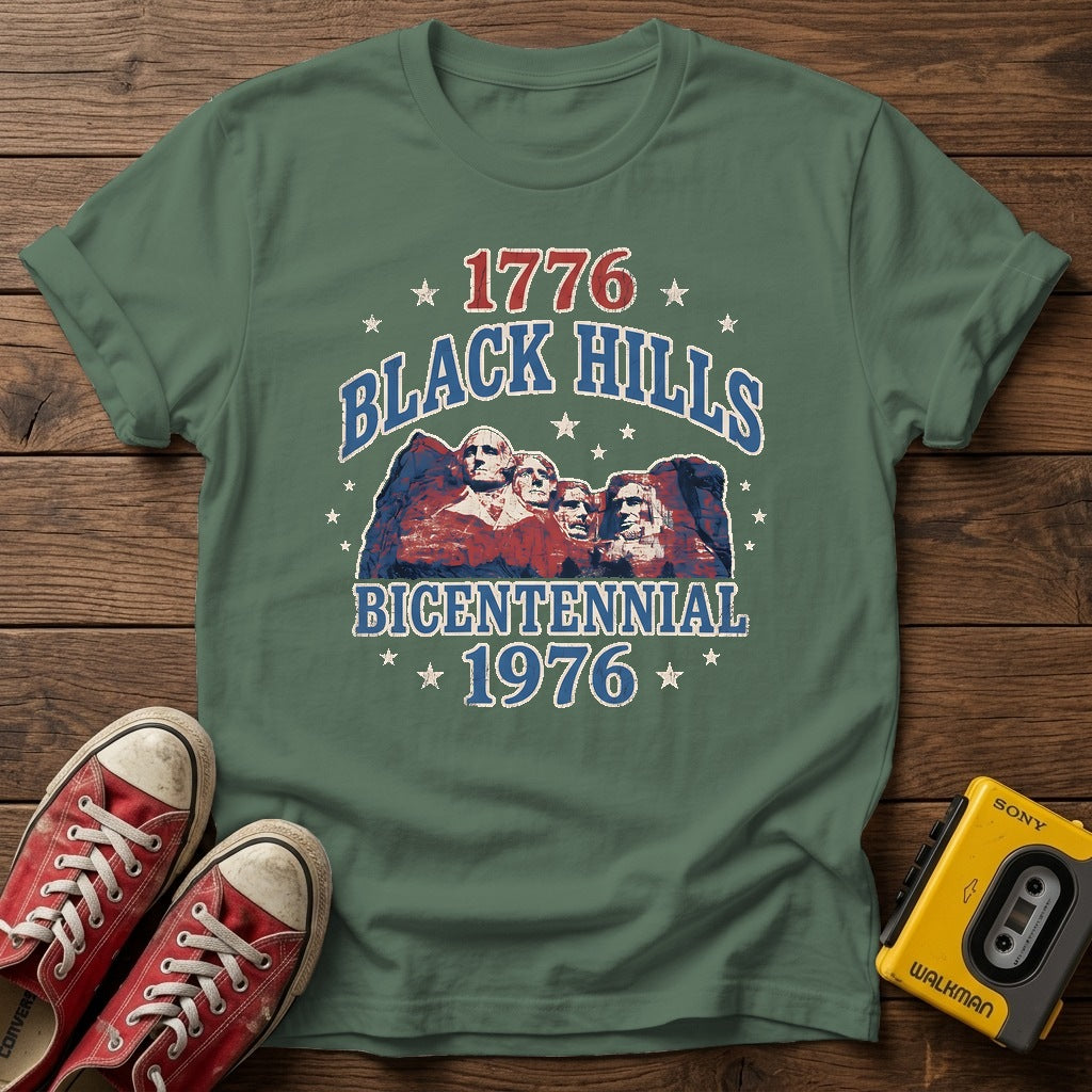 Black Hills Bicentennial T-Shirt — Military Green wood flat-lay