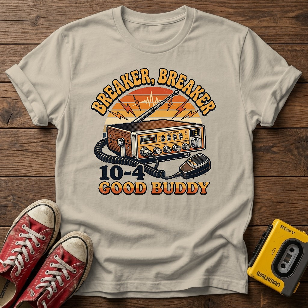 Breaker Breaker CB Radio T-Shirt — Sand wood flat-lay