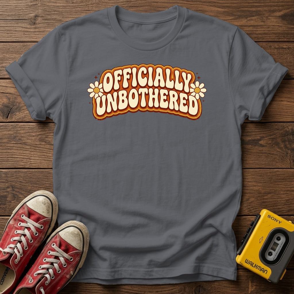 Officially Unbothered T-Shirt, Charcoal, wood flat lay