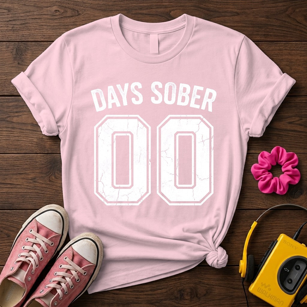Days Sober 00 Women's T- Shirt — Pink wood flat-lay