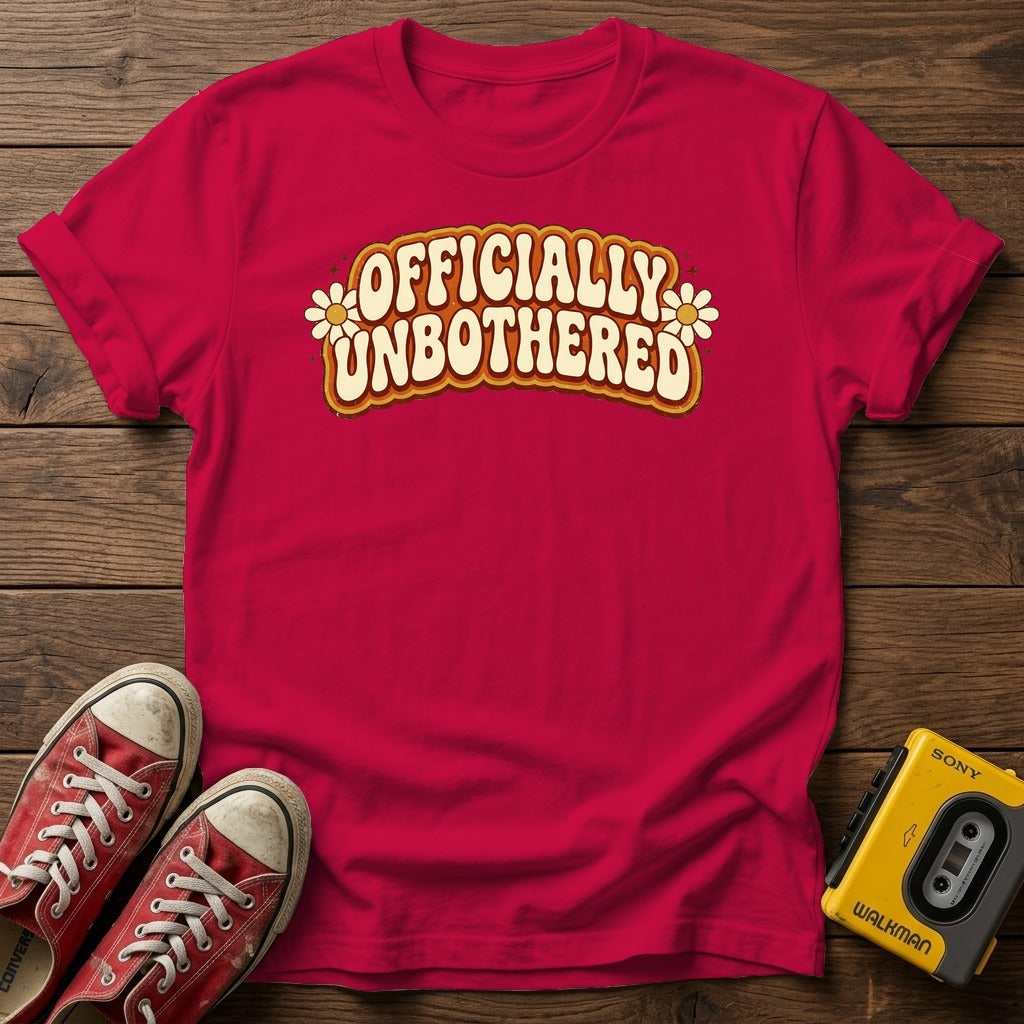 Officially Unbothered T-Shirt, Heather Red, wood flat lay