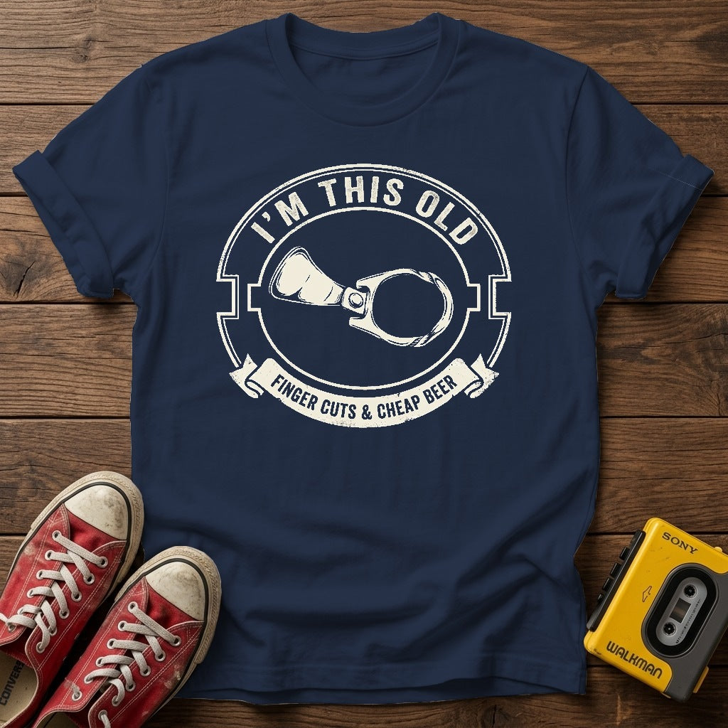 "I’m This Old"  T-Shirt — Navy wood flat-lay