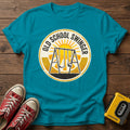 Old School Swinger Graphic T-Shirt — Tropical Blue wood flat-lay