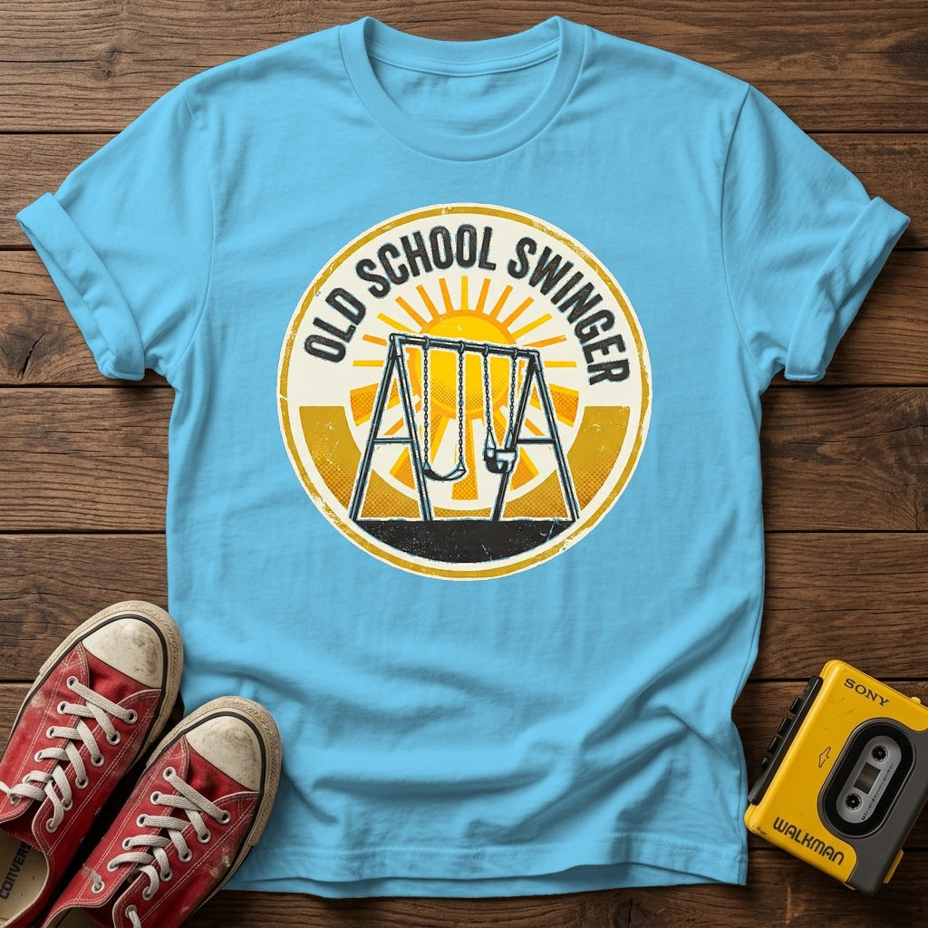 Old School Swinger T-Shirt — Sky wood flat-lay