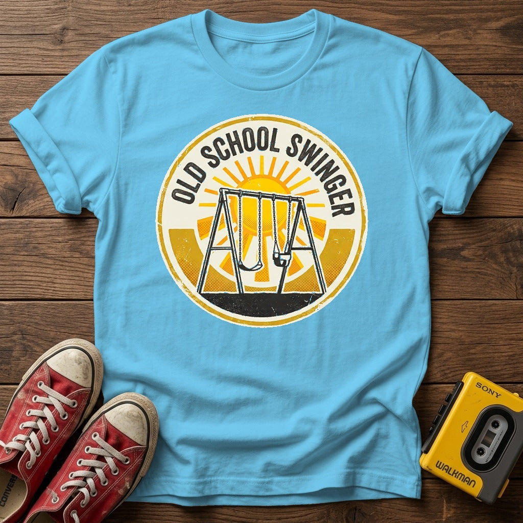 Old School Swinger T-Shirt — Sky wood flat-lay