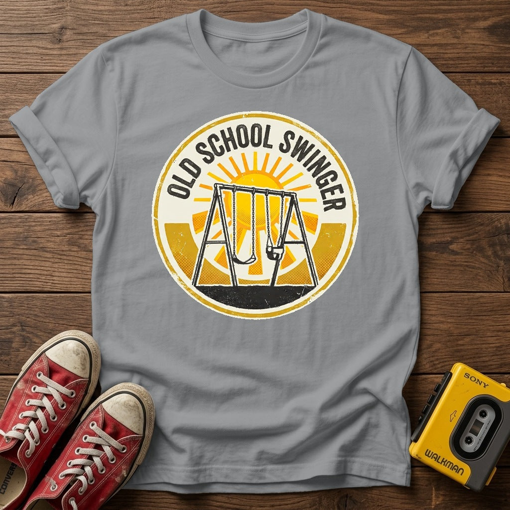Old School Swinger T-Shirt — Sport Grey wood flat-lay