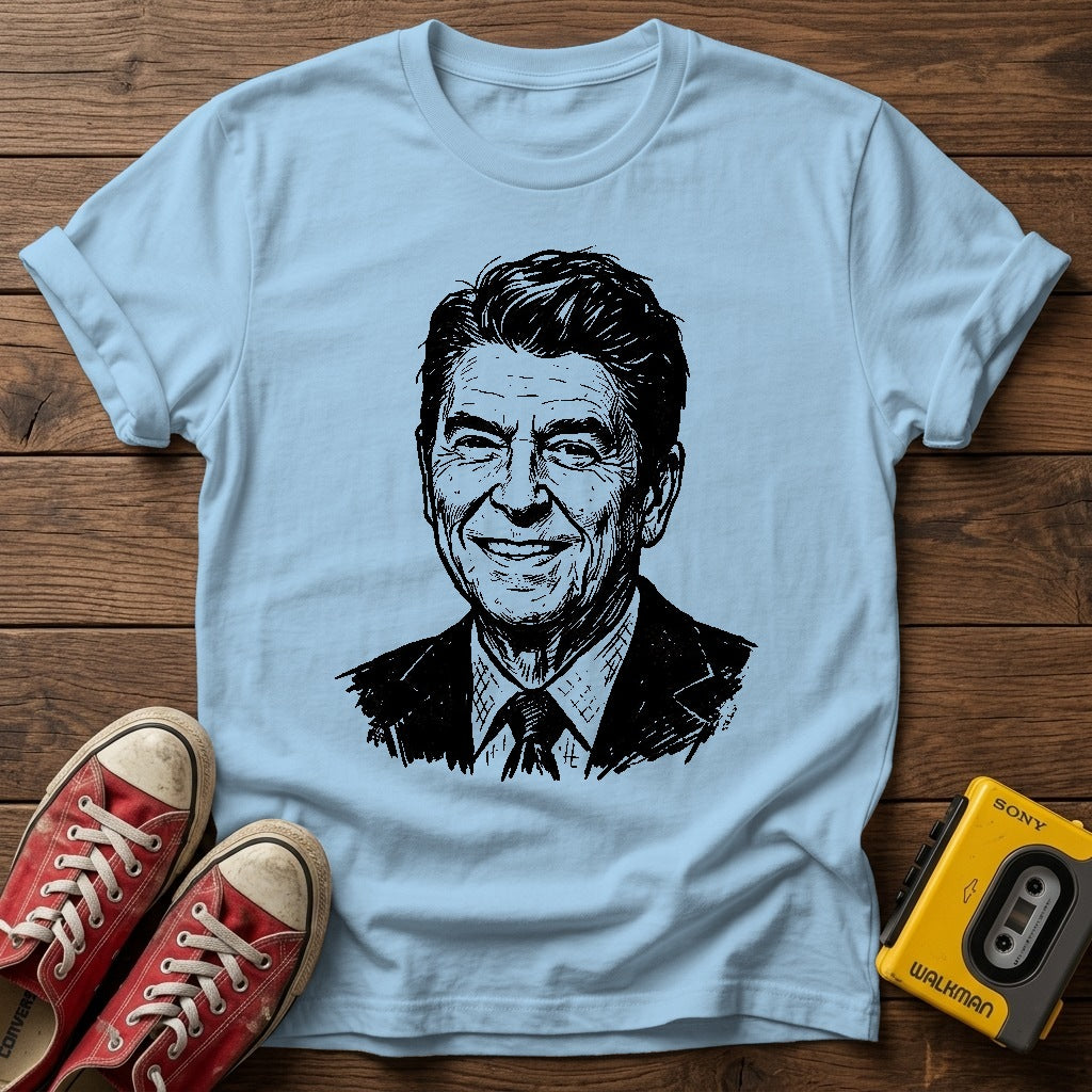 Reagan T-Shirt — Light Blue wood flat-lay