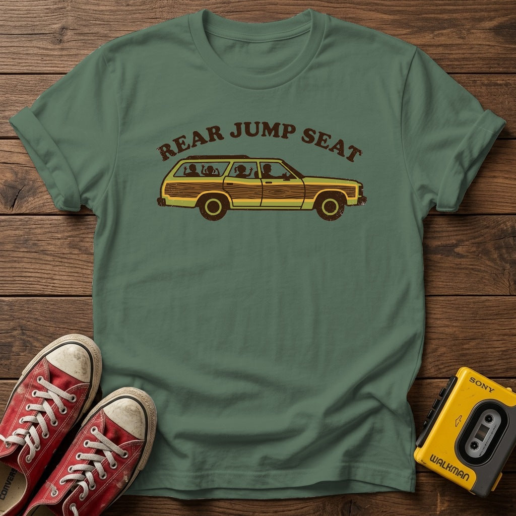 Rear Jump Seat T-Shirt — Military Green wood flat-lay