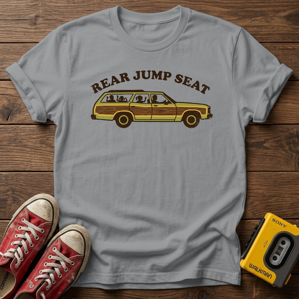 Rear Jump Seat T-Shirt — Sport Grey wood flat-lay