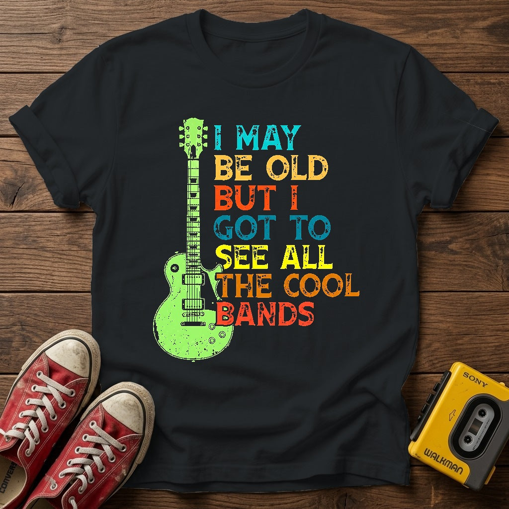 Retro Guitar T-Shirt — Black wood flat-lay