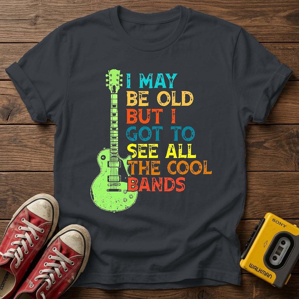 Retro Guitar T-Shirt — Dark Heather Grey wood flat-lay