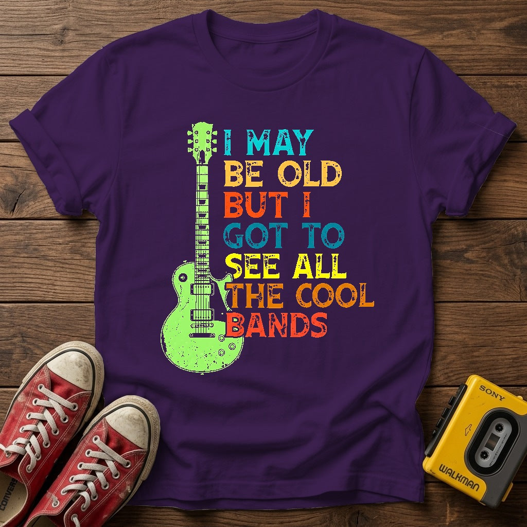Retro Guitar T-Shirt — Purple wood flat-lay