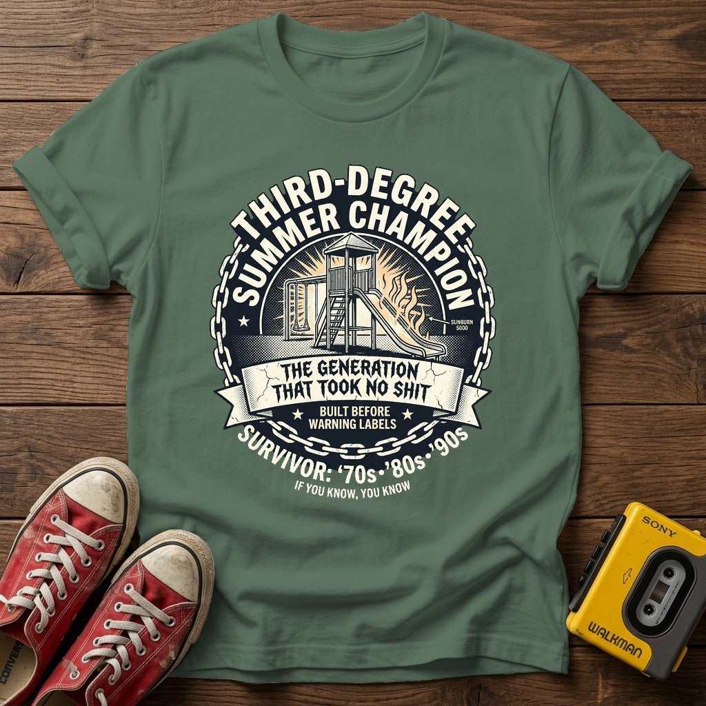Third Degree Summer Champion T-Shirt — Military Green wood flat-lay