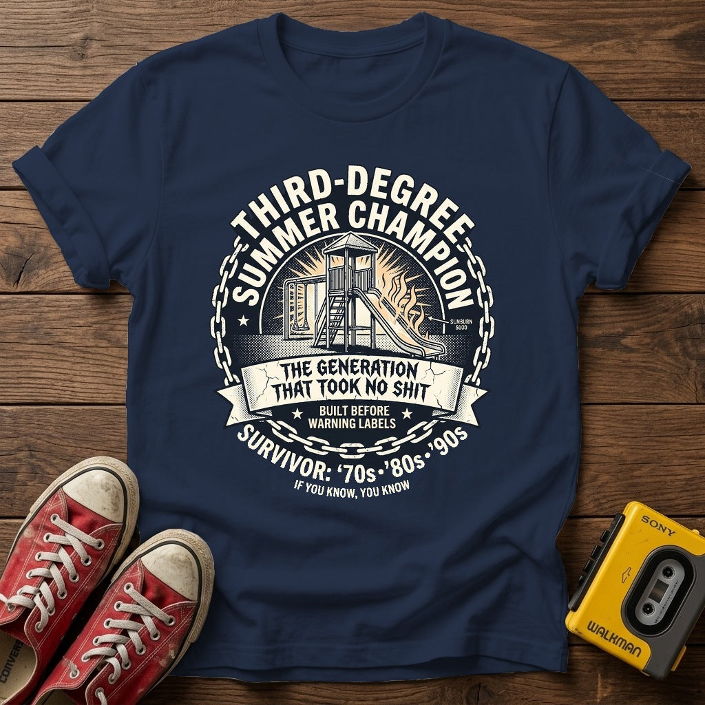 Third Degree Summer Champion T-Shirt — Navy wood flat-lay