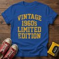 Vintage 1960s Limited Edition Retro T-Shirt — Royal wood flat-lay