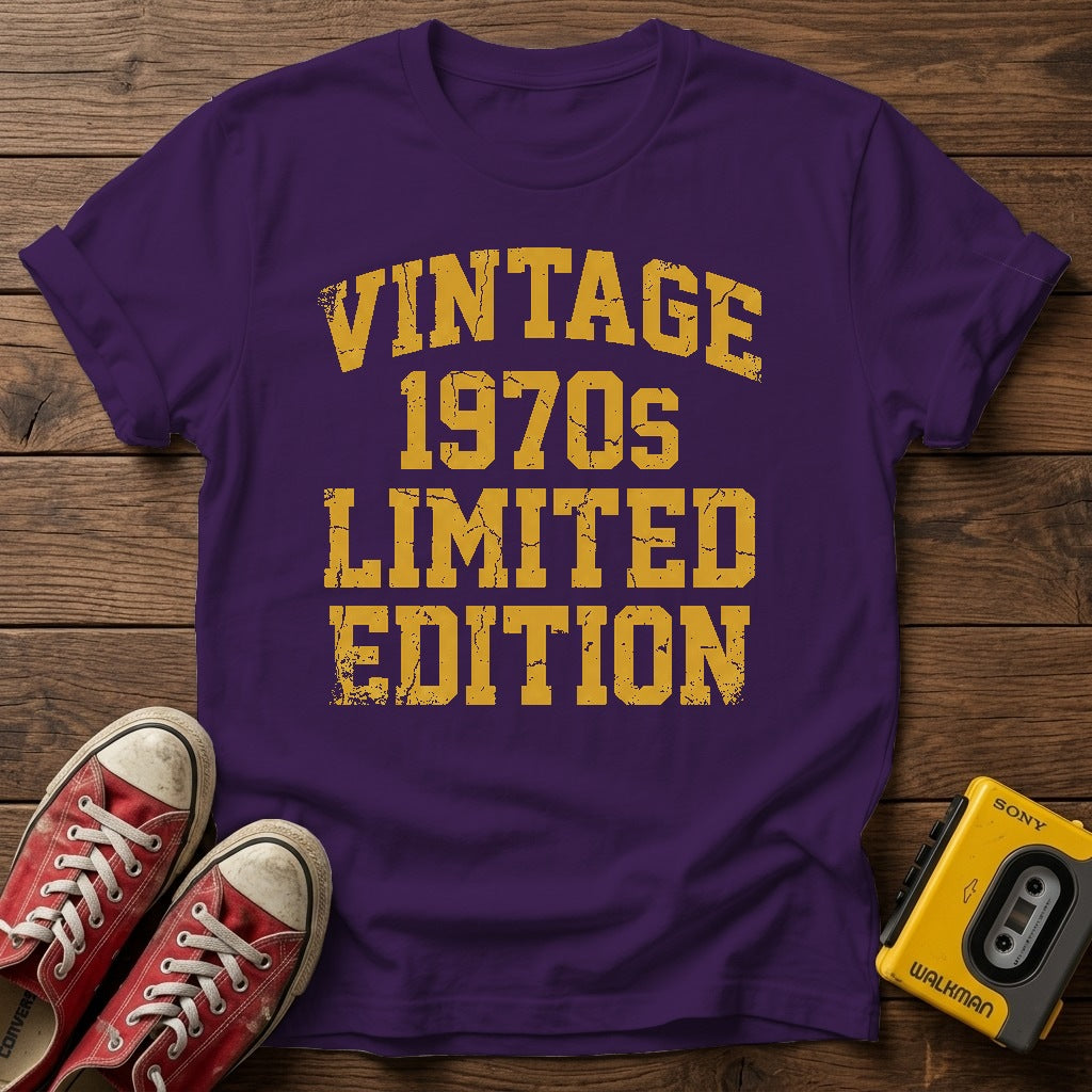 Vintage 1970s Limited Edition T-Shirt — Purple wood flat-lay