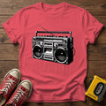 Vintage Boombox Graphic T-Shirt — Heather Red wood flat-lay