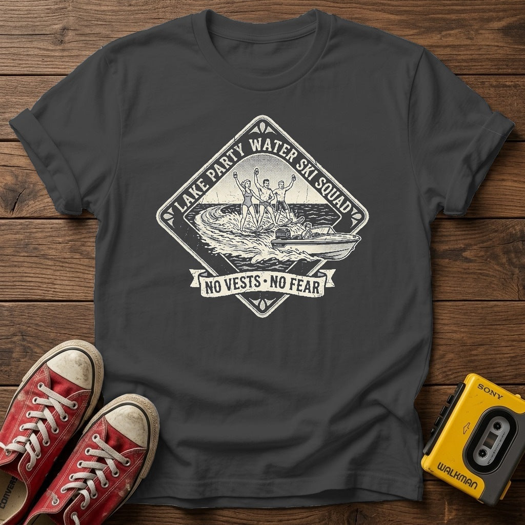 Vintage Fishing Camp T-Shirt — Dark Heather wood flat-lay