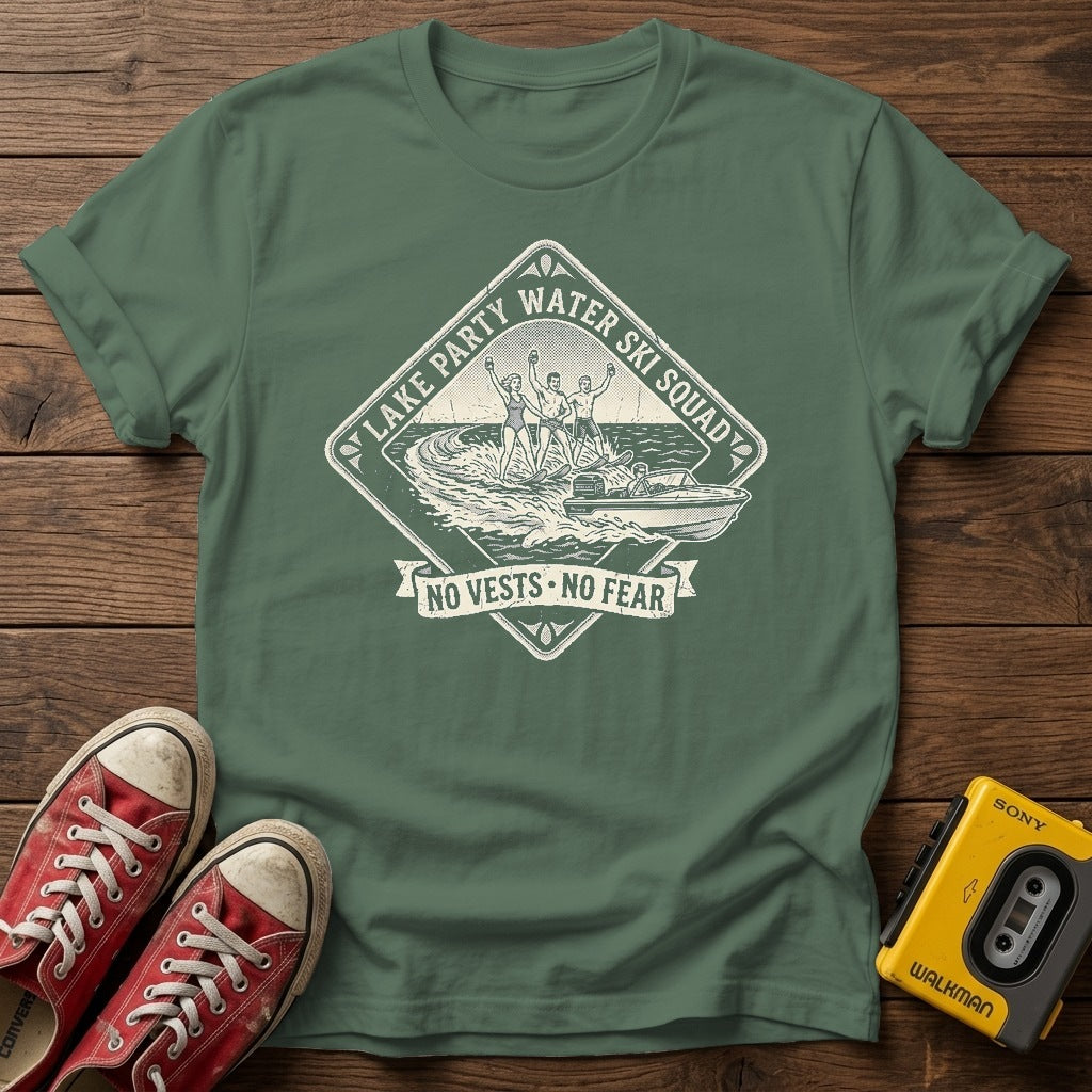 Vintage Fishing Camp T-Shirt — Military Green wood flat-lay