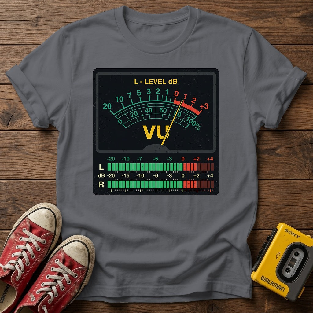 VU Meter Graphic T-Shirt — Charcoal wood flat-lay