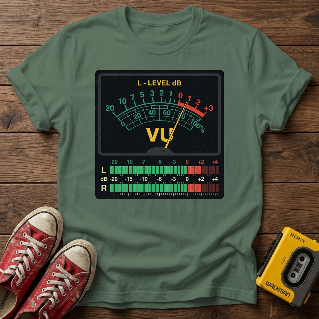VU Meter Graphic T-Shirt — Military Green wood flat-lay