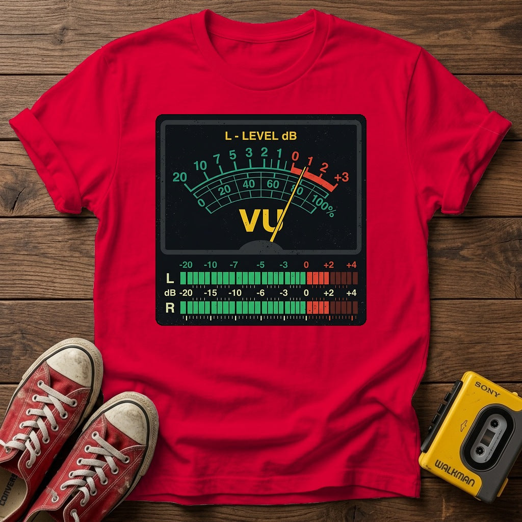 VU Meter Graphic T-Shirt — Red wood flat-lay