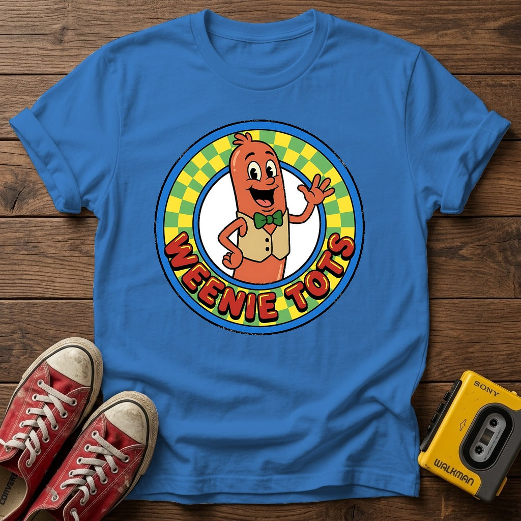 Weenie Tots Retro Logo T-Shirt — Iris wood flat-lay