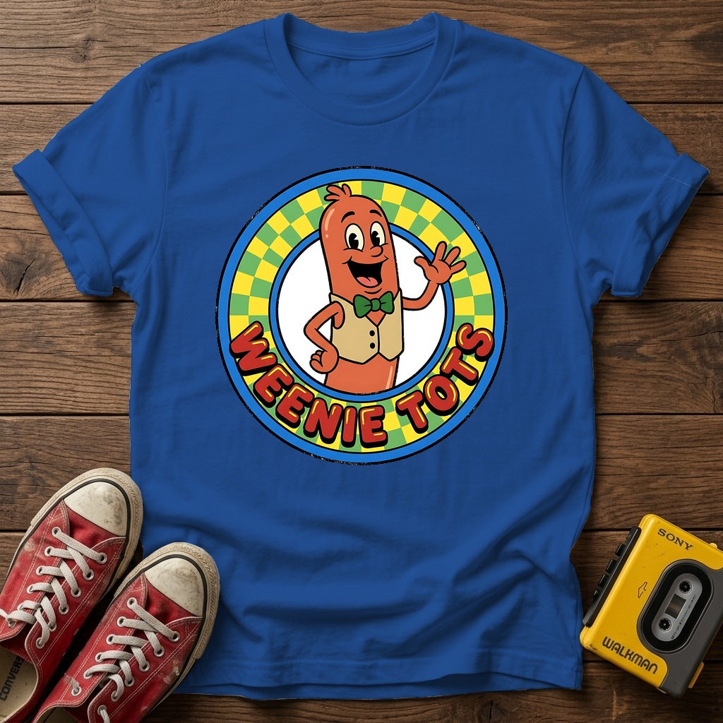 Weenie Tots Retro Logo T-Shirt — Royal wood flat-lay