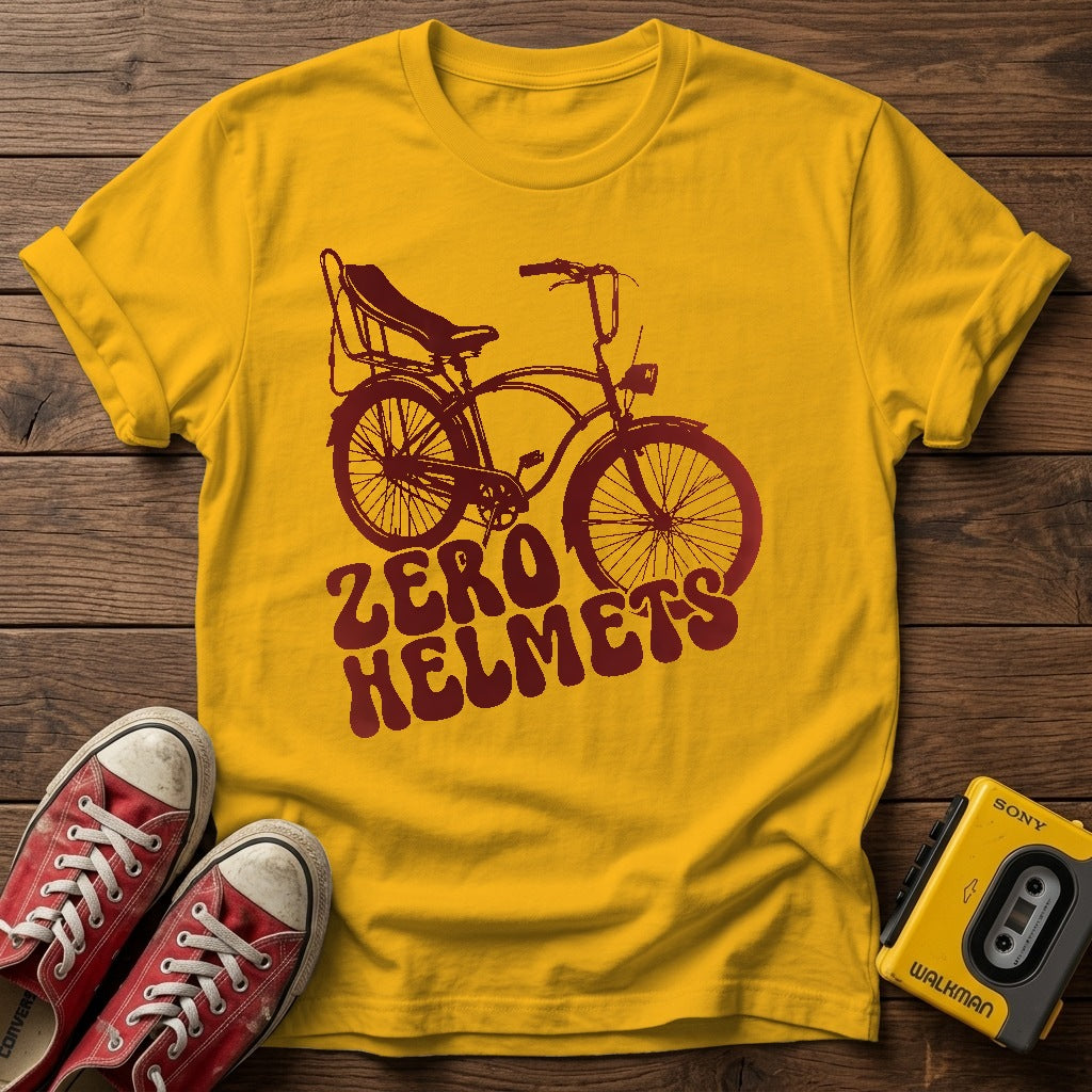 Zero Helmets Bicycle T‑Shirt — Gold wood flat-lay